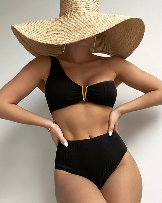 Damen Hochtaillierter Bikini mit asymmetrischem Design EB