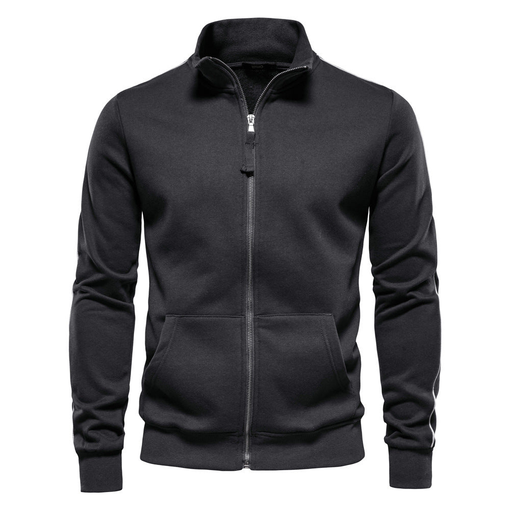 Herren nan sportive Baumwoll-Sweatjacke mit Stehkragen und Kängurutaschen EB