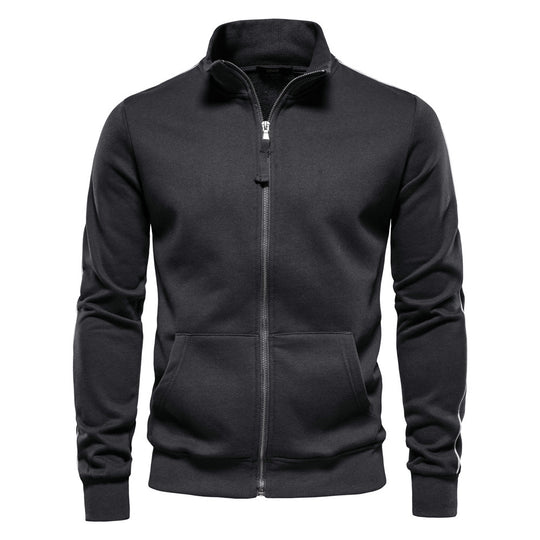 Herren nan sportive Baumwoll-Sweatjacke mit Stehkragen und Kängurutaschen EB