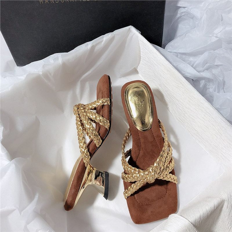 Damen elegante Mules mit geflochtenem Riemendesign EB