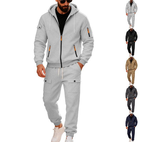 Herren stylisches Zweiteiliges Jogginganzug mit Kapuze und praktischen Taschen EB