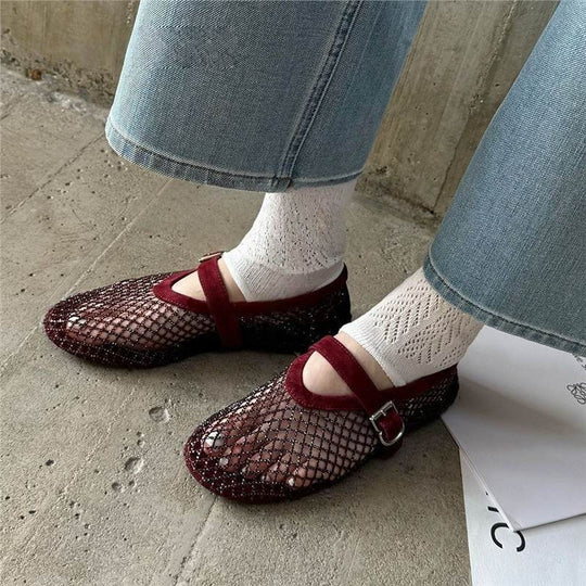 Damen modische Netz-Mary-Jane-Schuhe mit eleganter Schnalle EB