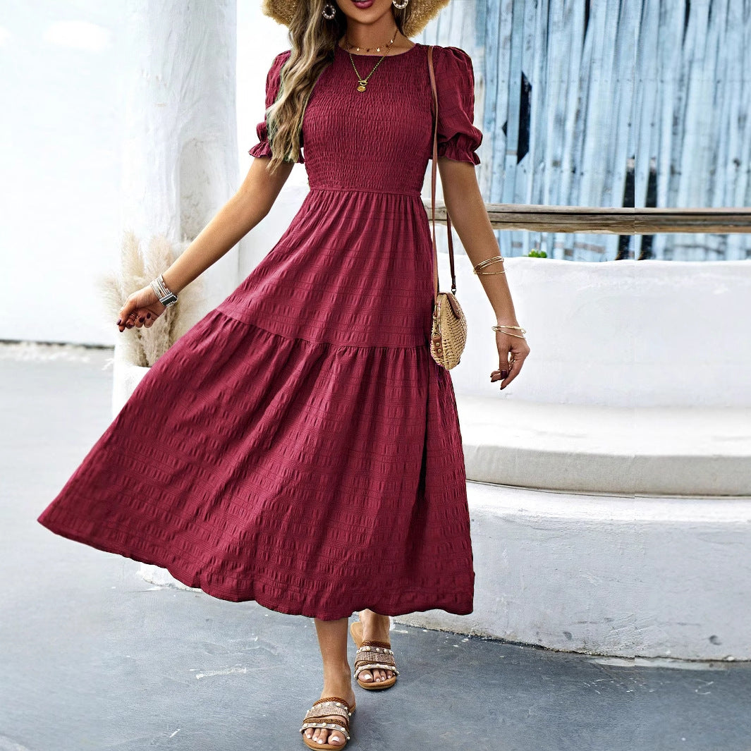 Damen Midikleid mit elastischem Taillenbund und schwingendem Rock EB
