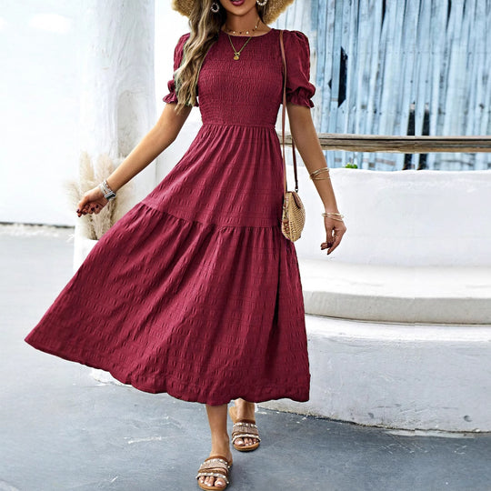 Damen Midikleid mit elastischem Taillenbund und schwingendem Rock EB