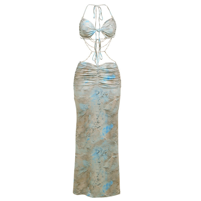 Damen Strandkleid mit trendigem Leo-Print und raffinierten Schnürdetails EB