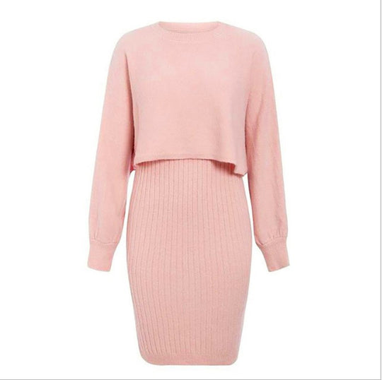 Damen Strickkleid mit cropped Oberteil und Rippstruktur EB