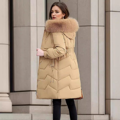 Damen eleganter und isolierter Wintermantel mit abnehmbarem Kunstfellkragen EB
