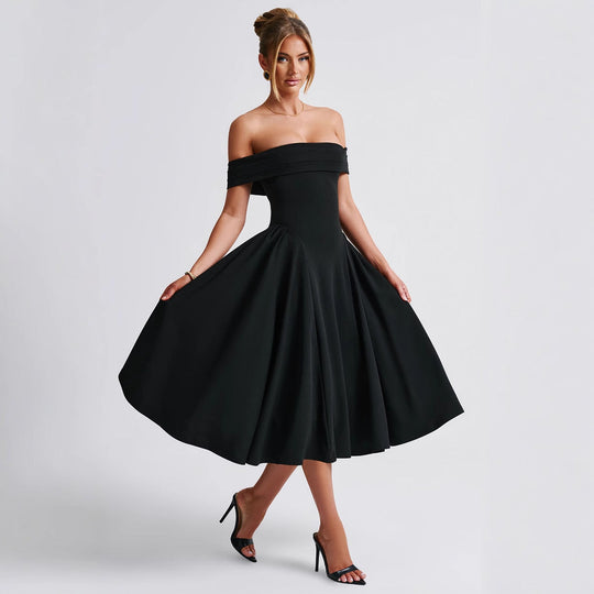 Damen Elegantes Abendkleid mit Schulterfreiem Design und Voluminösem Rock EB