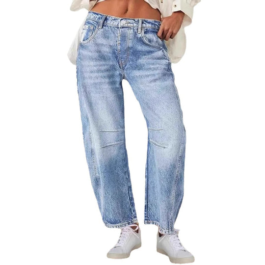 Damen weit geschnittene Denim-Jeans mit hohem Bund und modernen Designdetails EB