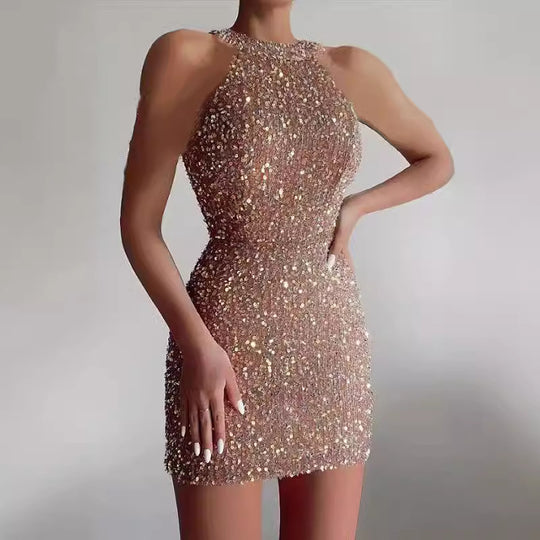 Damen Glamouröses Pailletten-Cocktailkleid mit figurbetontem Schnitt EB