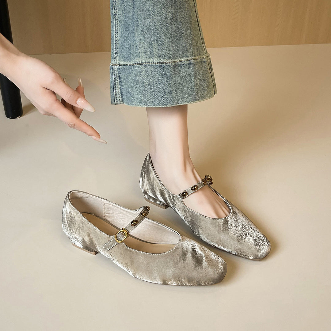 Damen Ballerinas mit edler Schnallenverzierung und luxuriösem Samtoberteil EB