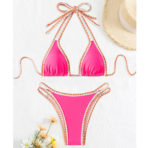 Damen Triangel-Bikini mit dekorativen Bändern EB