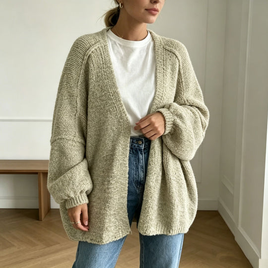 Damen Oversized Grobstrick-Cardigan mit weitem Ärmel EB