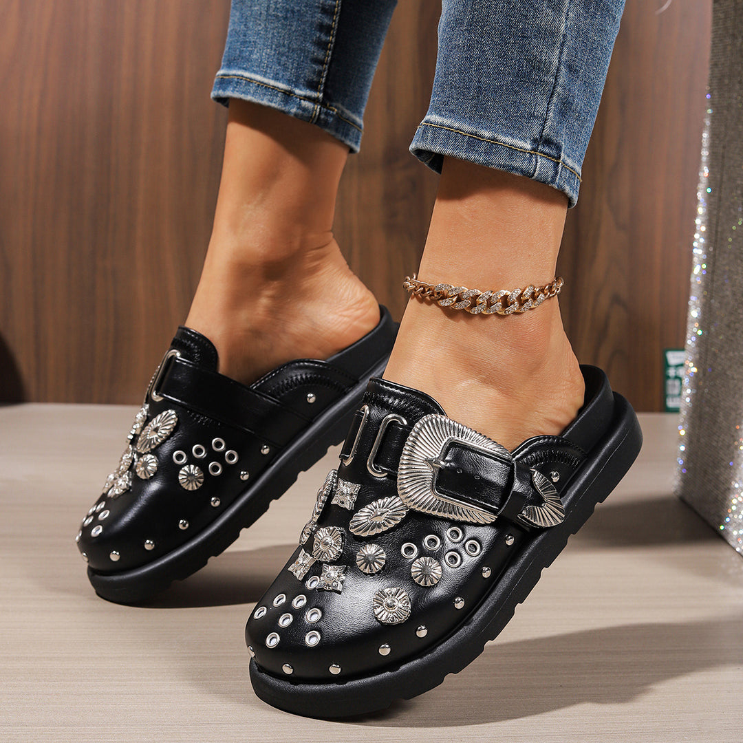 Damen Clogs mit funkelnden Zierteilen und modischem Schnallen-Design EB