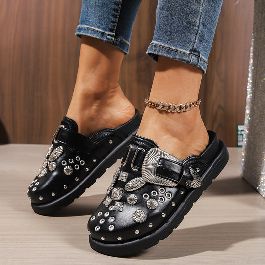 Damen Clogs mit funkelnden Zierteilen und modischem Schnallen-Design EB