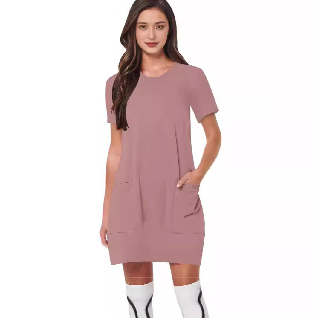 Damen lässiges T-Shirt-Kleid mit praktischen Taschen EB