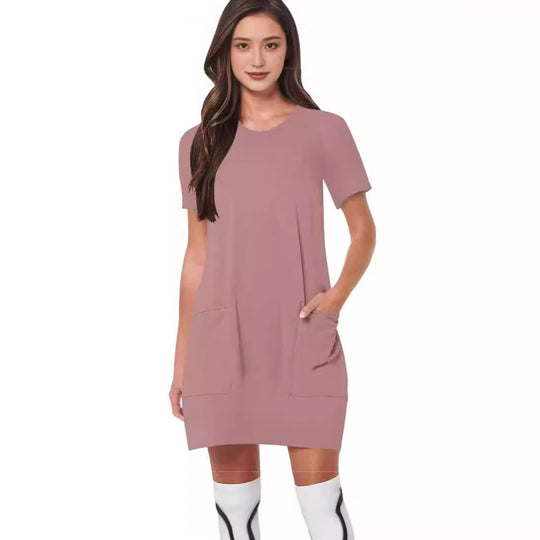 Damen lässiges T-Shirt-Kleid mit praktischen Taschen EB
