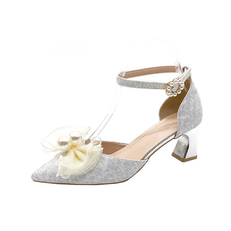 Damen elegante Pumps mit transparentem Riemen und Blumenapplikation EB