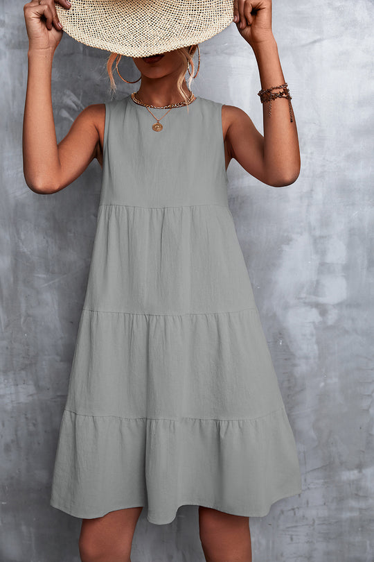 Damen Sommerliches A-Linien Kleid mit voluminösem Rock und ärmellosem Design EB