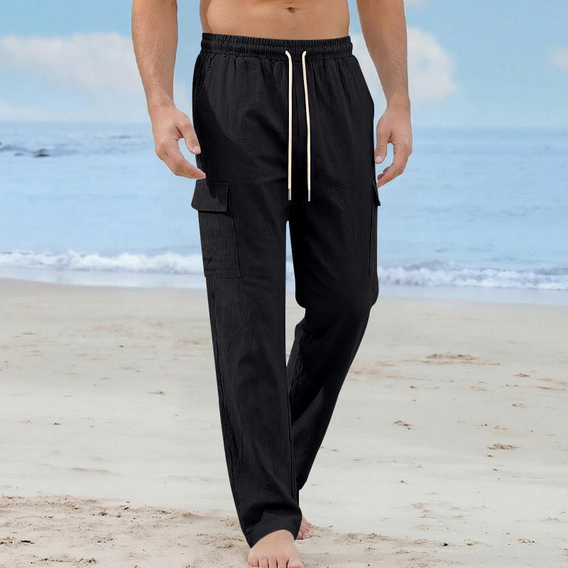 Herren Cargo-Strandhose aus Leinenmix mit elastischem Bund und Kordelzug EB