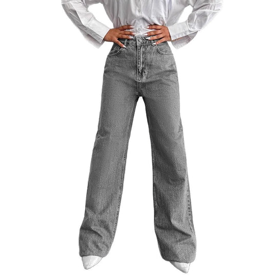 Damen Weite High-Waist Jeans im klassischen Schnitt mit dekorativen Nähten EB