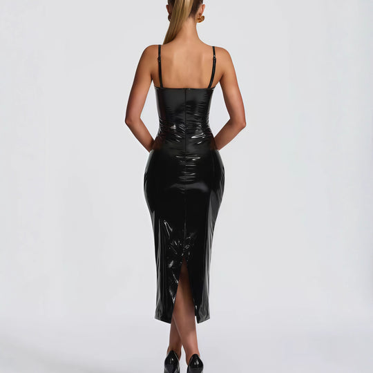 Damen Bodycon-Kleid mit trägerlosem Design und glänzender Oberfläche EB