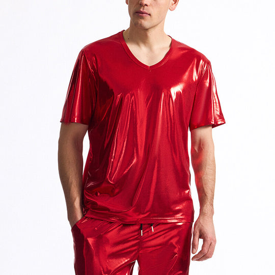Herren Glänzendes V-Ausschnitt T-Shirt aus hochwertigen Materialien EB