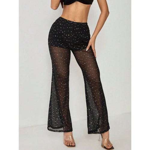Damen Elegante transparente Palazzo-Hose mit funkelnden Akzenten EB