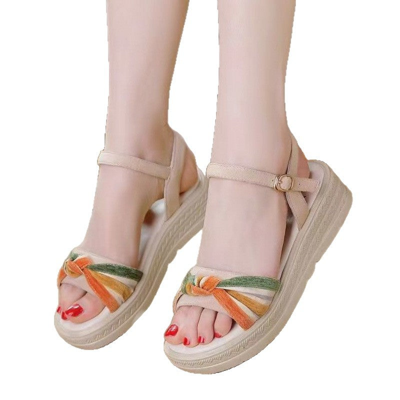 Damen Plateau-Sandalen mit modischem Knotelement und verstellbarem Riemen EB