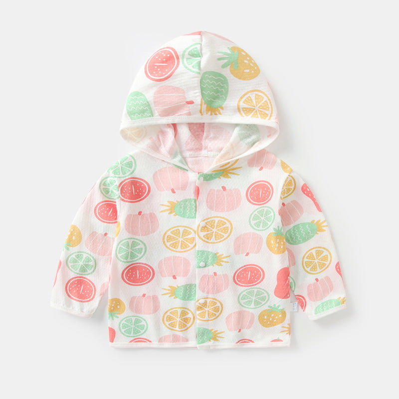 Unisex nan leichte Kapuzenjacke aus Baumwolle für Babys mit ganzflächigem Herzdruck und Druckknopfverschluss EB