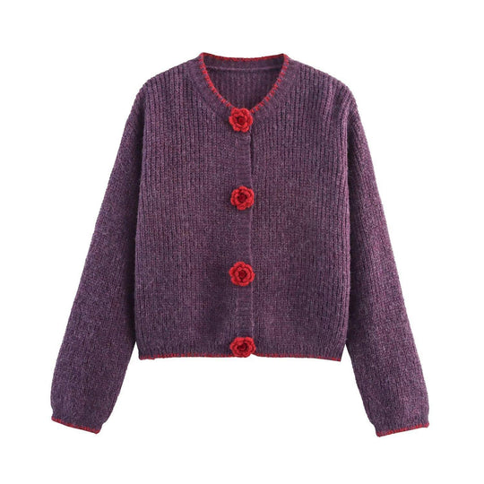 Damen Strickjacke mit Blumenapplikationen EB