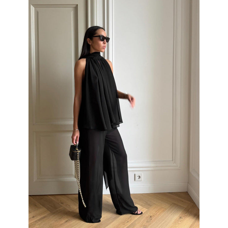 Damen Elegantes Top mit fließendem Schnitt und raffiniertem Halstuch EB