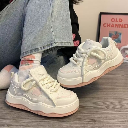 Damen modische Plattform Sneakers mit Sternapplikation EB