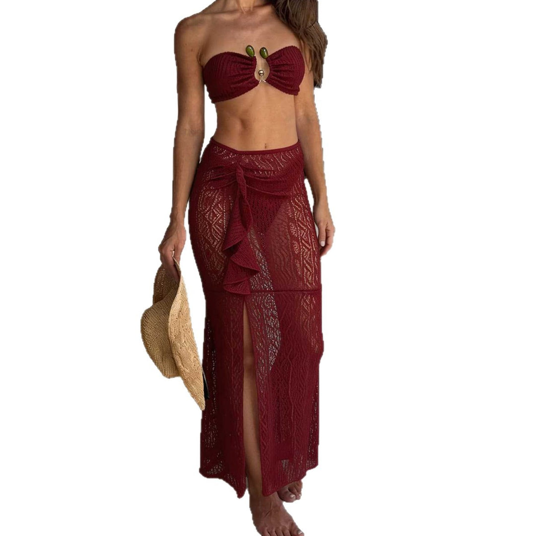Damen Bandeau-Bikini mit Rüschenrock und elegantem Verschluss EB