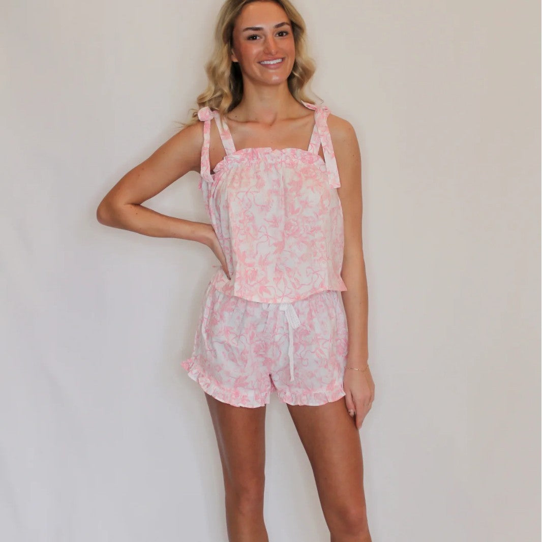 Damen Schlafanzug-Set mit verspieltem Blumendesign und Rüschendetails EB