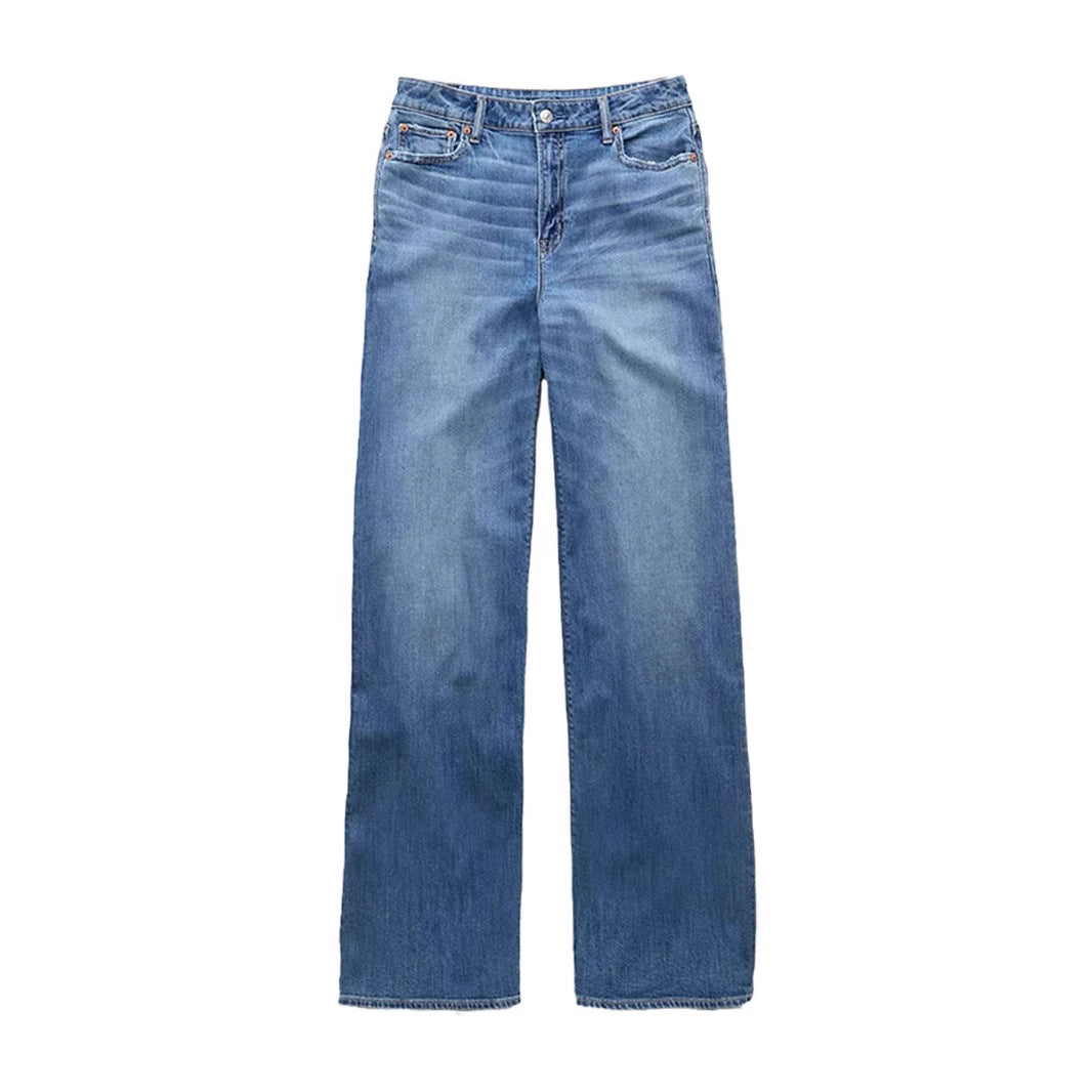 Damen Weit geschnittene Jeanshose mit hohem Bund und lässigem Schnitt EB