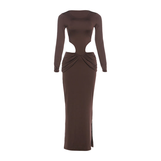 Damen Figurbetontes Maxikleid mit transparenten Cut-Outs und Raffungen EB