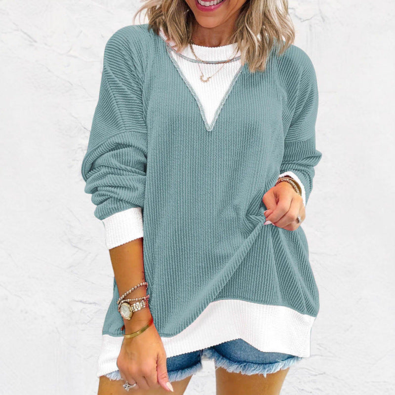 Damen lässiger Pullover aus strukturiertem Material mit V-Ausschnitt EB