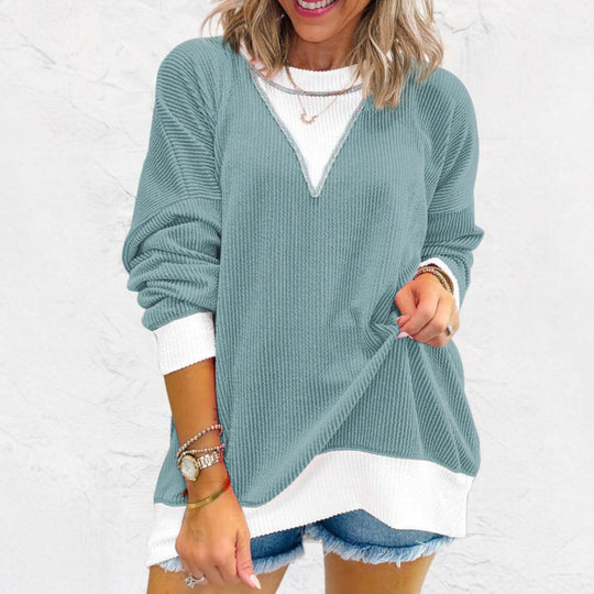 Damen lässiger Pullover aus strukturiertem Material mit V-Ausschnitt EB