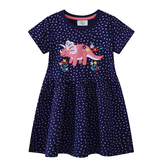 Mädchen T-Shirt Kleid mit buntem Dinosaurier- und Blumenmotiv EB