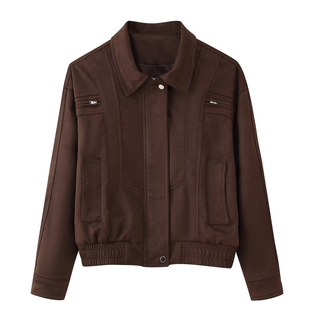 Damen elegante Wildlederjacke mit praktischen Taschen EB
