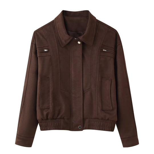 Damen elegante Wildlederjacke mit praktischen Taschen EB