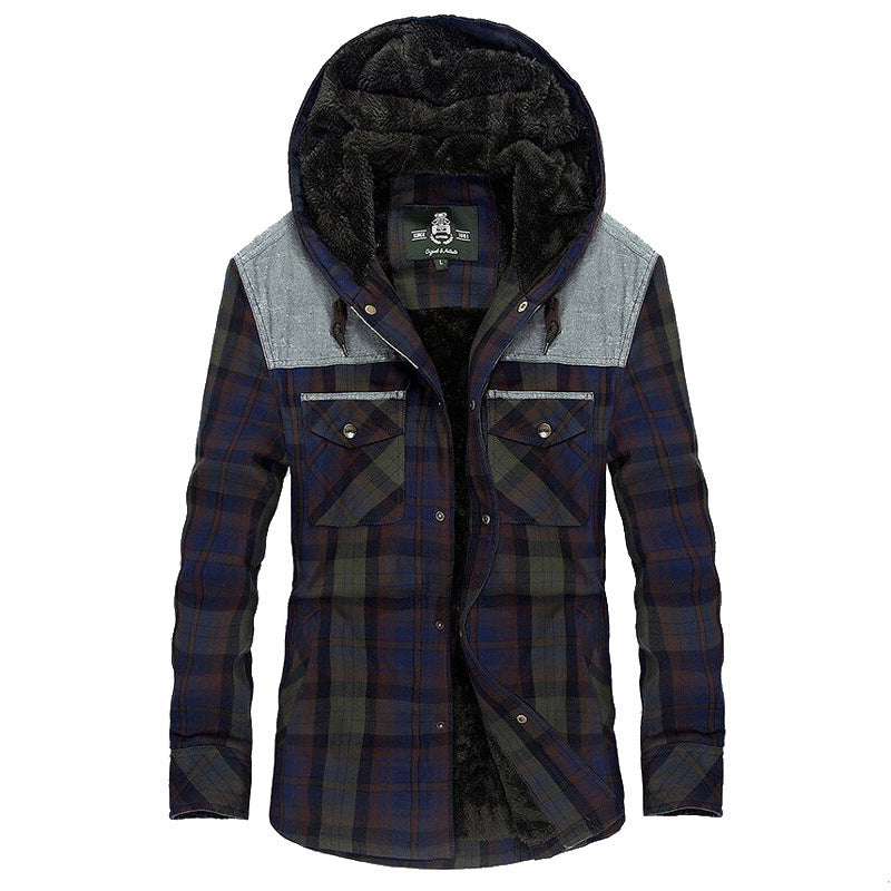 Herren Gefüttertes kariertes Overshirt mit Kapuze und Kunstfellfutter EB