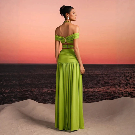 Damen Maxi-Kleid mit raffiniertem Cut-Out und dekorativem Drapierung EB
