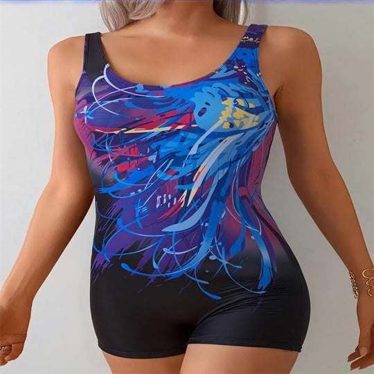 Damen Einteiler Badeanzug mit modernem Grafikdesign und elegantem Schnitt EB