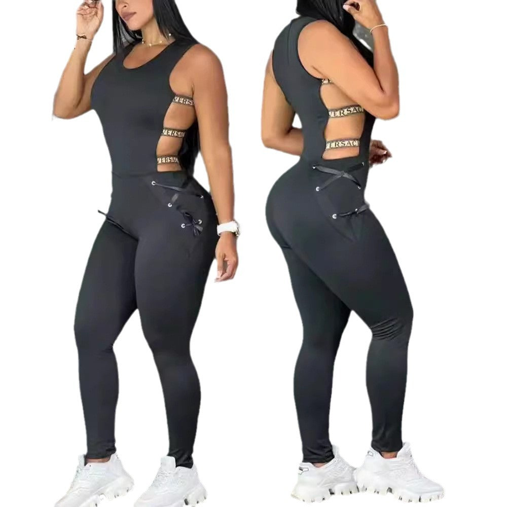 Damen Bodycon Jumpsuit mit Cut-Out-Details und modischem Gürtel EB