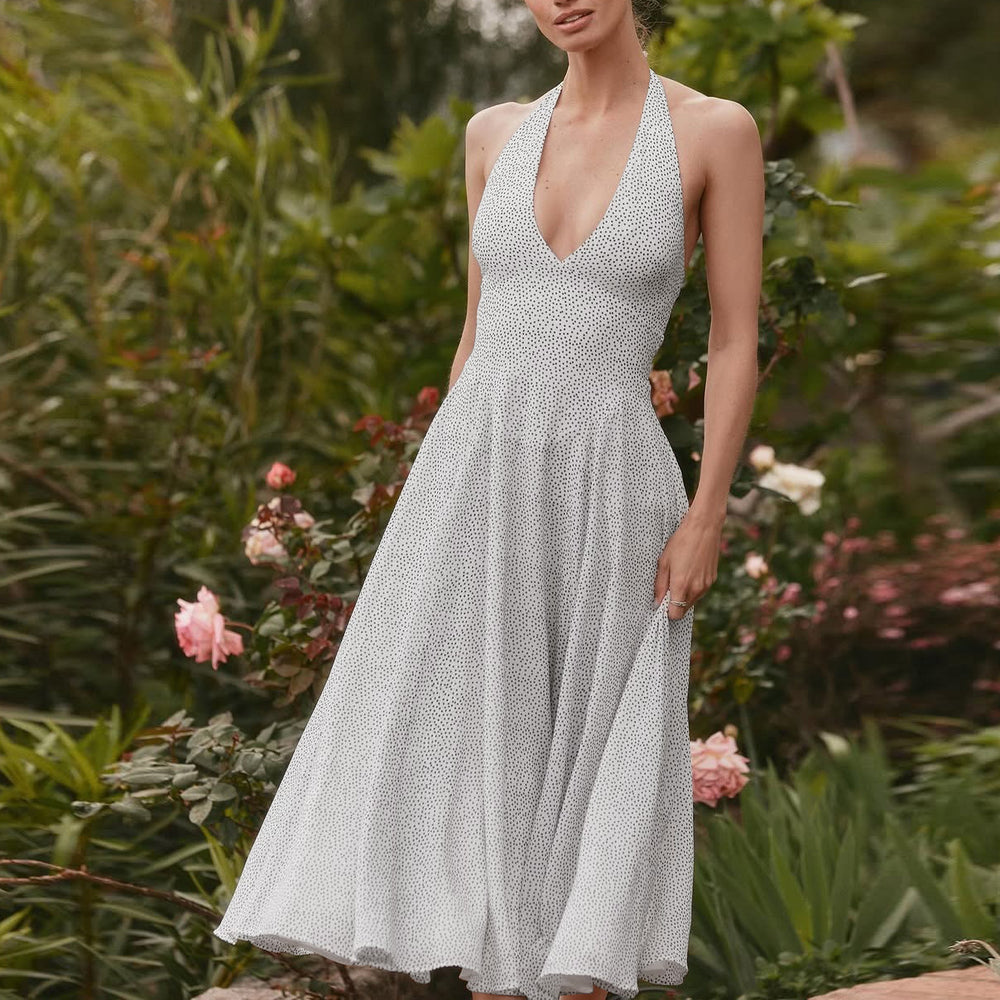 Damen Langärmeliges Maxikleid mit tiefem V-Ausschnitt und sportlichem Halter EB