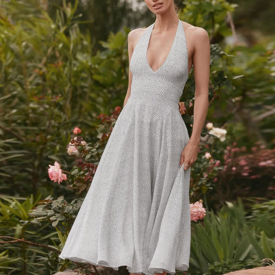 Damen Langärmeliges Maxikleid mit tiefem V-Ausschnitt und sportlichem Halter EB