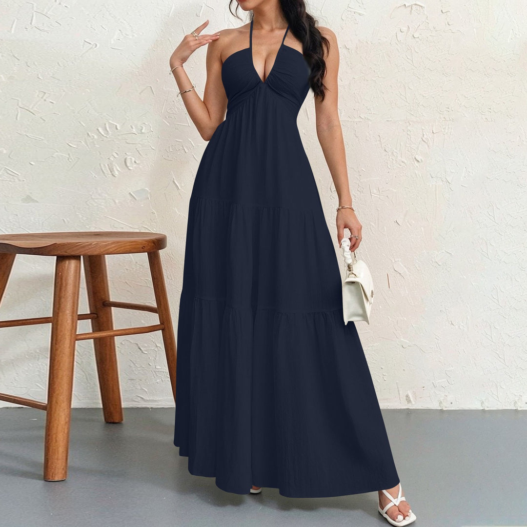 Damen Maxikleid mit fließendem Schnitt und tiefem Ausschnitt EB