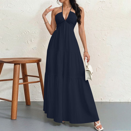 Damen Maxikleid mit fließendem Schnitt und tiefem Ausschnitt EB